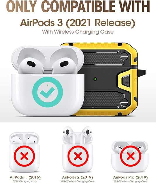 Koaichi Compatible with AirPods 3rd Generation Case(2021), Full-Body Rugged Hard Shell Protective Case Cover with Keychain Designed for AirPods 3, Black/Yellow