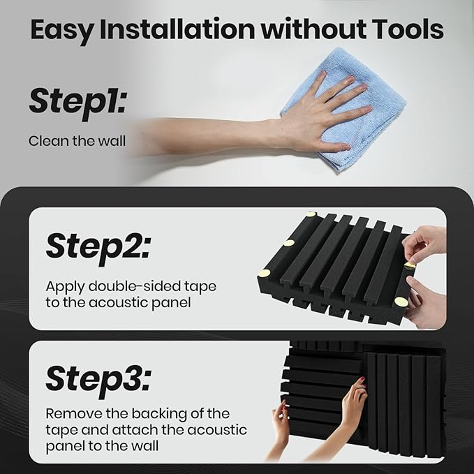 18 Pack Curved Acoustic Foam Panels 3" x 12" x 12" Sound Proof Foam Panels Soundproofing Noise Cancelling Wedge Panels for Home Office Recoding Studio with 150 PCS Double-Side Adhesive