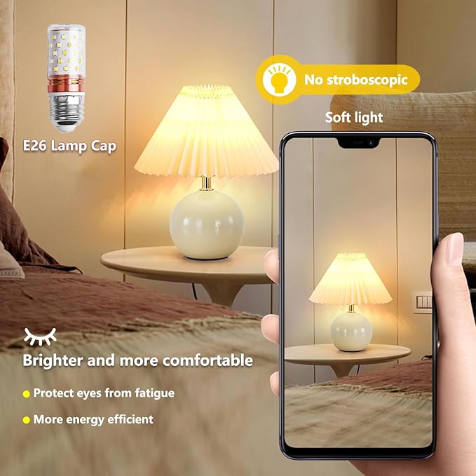 Bedside Table Lamp for Bedroom, Cute Small Pleated Lamps for Nightstand, Modern Circular Ceramic Night stand Lamps, Night Light, Decor Desk Lamp for Living Room Kids Room Dorm Office With E26 LED Bulb