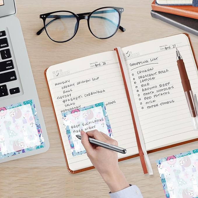 Sticky Notes, 2 Pads, 3x3 inches, Cute Colorful Fun Self-Stick Note Pads, Easy Post, Strong Adhesive Notepad Cute Llama Sloths