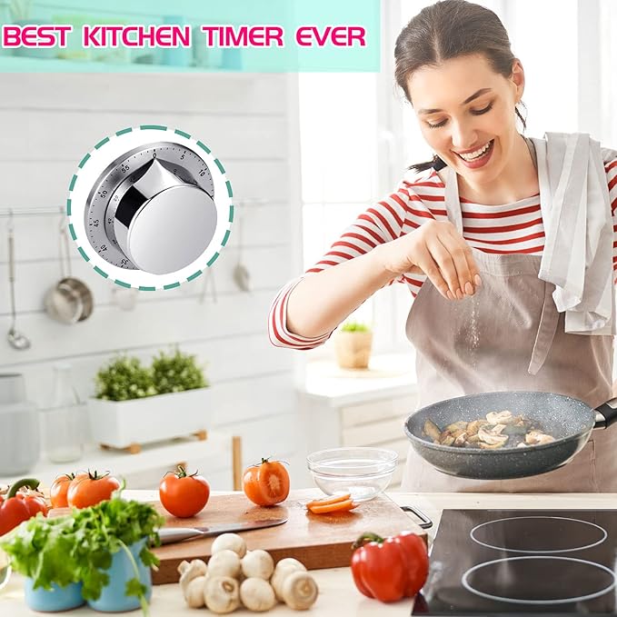 Kitchen Timers for Cooking, Chef Cooking Timer Clock with Loud Alarm - Magnetic Backing 100% Mechanical Desk Timer - No Batteries Required, Countdown Reminder Magnetic - Exquisite Stainless Steel Body