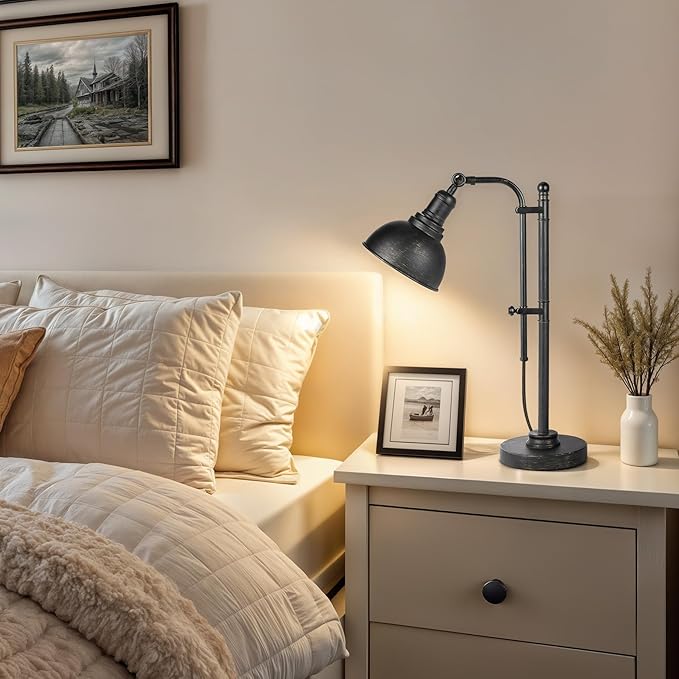 VONLUCE Rustic Desk Lamp Black Adjustable, Industrial Style Metal Task Lamp (25"-29"), Vintage Work Lamp, Farmhouse Reading Lamp in Aged Bronze Finish, ETL Certificate