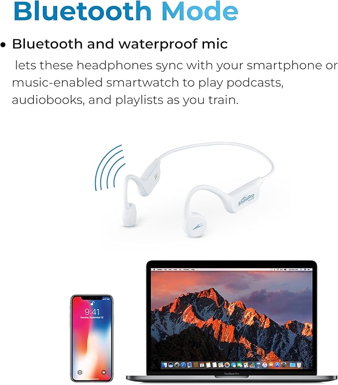 H2O Audio Snow PRO Bone Conduction Bluetooth Open Ear Headset with MP3 Player - Waterproof Multi-Sport Headphones for Skiing, Snowboarding, Cross Country Skiing - White