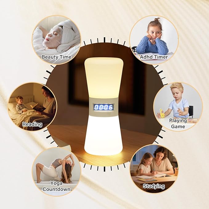 LED Visual Timer Hourglass - Rechargeable Digital Countdown ADHD Timer for Kids & Adults (1-99 Mins Adjustable), Time Flow Simulation with Time Management for Classroom,Kitchen,Room,Home (Warm-White)