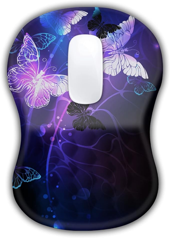 Ergonomic Mouse Pad with Wrist Rest Support, Massage Design Mouse pad Relief Carpal Tunnel Pain, Entire Memory Foam Non-Slip Mouse Pad, Computer Mouse Pads for Wireless Mouse Pad, Cool Butterfly