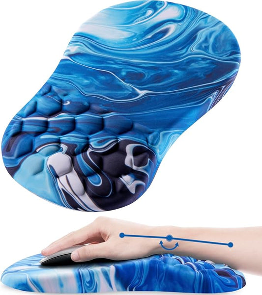 Mouse Pad Wrist Support, Ergonomic Mouse Pad with Wrist Rest, Comfortable Computer Mouse Pad for Laptop, Pain Relief Mousepad with Non-Slip PU Base Ocean Blue