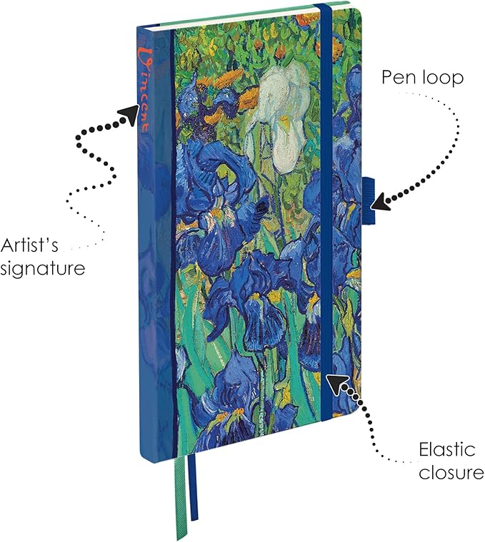 RainCaper Vegan Leather Journal Notebook, 160 Dot-Grid Pages, 5.7 inches x 8 inches, Journal - van Gogh Irises