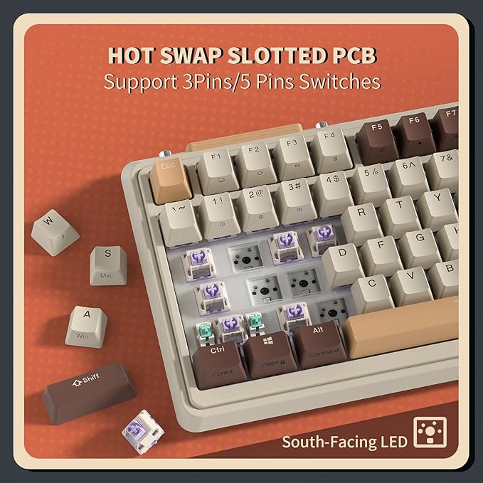 K75 PRO RGB 75% Wireless Gasket Mechanical Keyboard, Triple Mode BT 5.0/2.4G/USB-C 82 Keys Hot Swappable Gaming Keyboard w/Knob & Power Display, Custom Tactile Switches, Mousse Brown