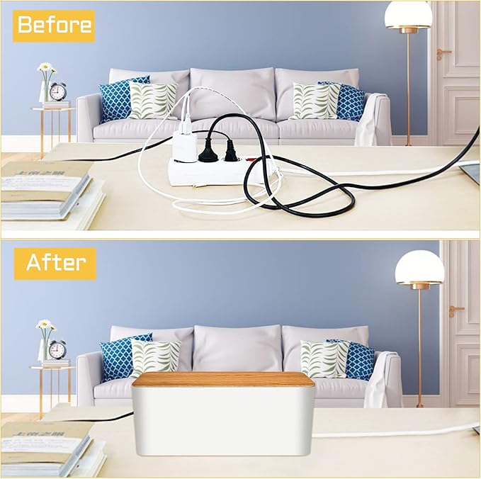 YUANYE Cable Management Box 2 Pack with 122 Cable Clips Set, Large Cord Organizer Box Hide Power Strip for Computer, Router, USB Hub and Under Desk Power Strip, Safe ABS Material Cord Management