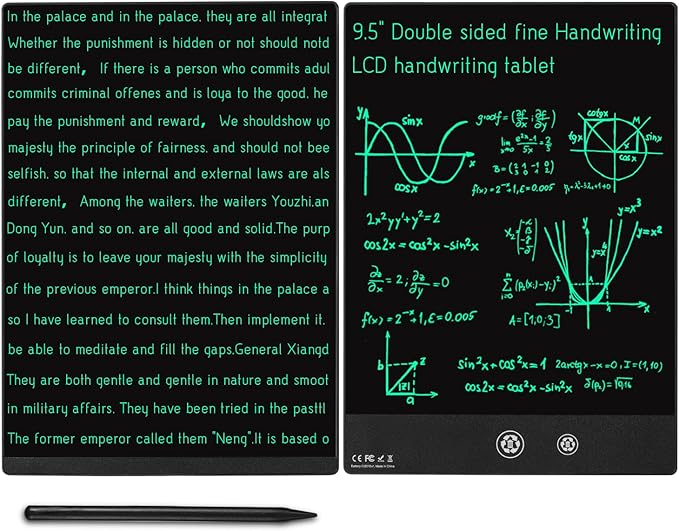 LCD Writing Tablet, 9.5in Double Display Erasable Reusable Electronic Drawing Pads