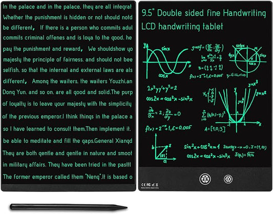 LCD Writing Tablet, 9.5in Double Display Erasable Reusable Electronic Drawing Pads