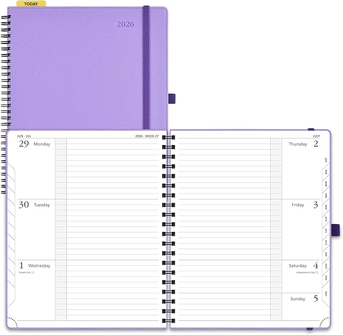 POPRUN 2026 Weekly and Monthly Planner Calendar, January 2026 - December 2026,Large 8.5'' x 10.5'' Spiral Bound Appointment Book, Includes Monthly Tabs, Inner Pocket,Soft Cover - Lavender