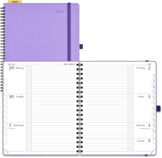POPRUN 2026 Weekly and Monthly Planner Calendar, January 2026 - December 2026,Large 8.5'' x 10.5'' Spiral Bound Appointment Book, Includes Monthly Tabs, Inner Pocket,Soft Cover - Lavender