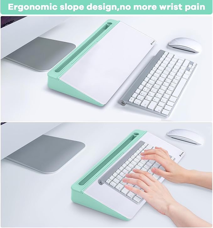 Varhomax Glass Desk Whiteboard with Storage, Desktop Dry Erase White Board to-do List Memo Keyboard Stand for Home Office and School Supplies (Green)