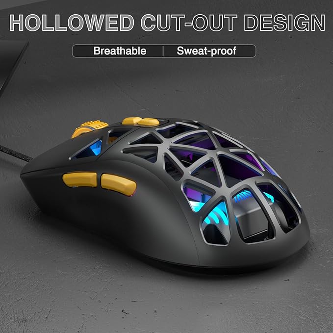 SM901 Gaming Mouse,13800DPI RGB Mouse with Programmable Buttons,53g Lightweight Wired Mouses for Gamer,Black