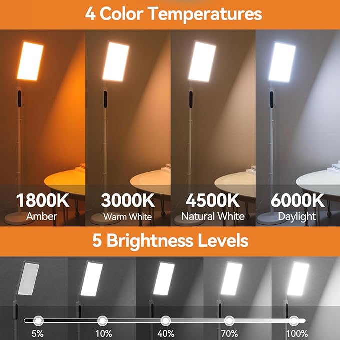 Light Therapy Lamp, 12,000 Lux Full Spectrum Sunlight Lamp, UV-Free Sun Lamp, Remote Control/4 Color Temp/5 Brightness/4 Timer & 3 Height Adjustable Floor Lamp for Home, Office & Living Room