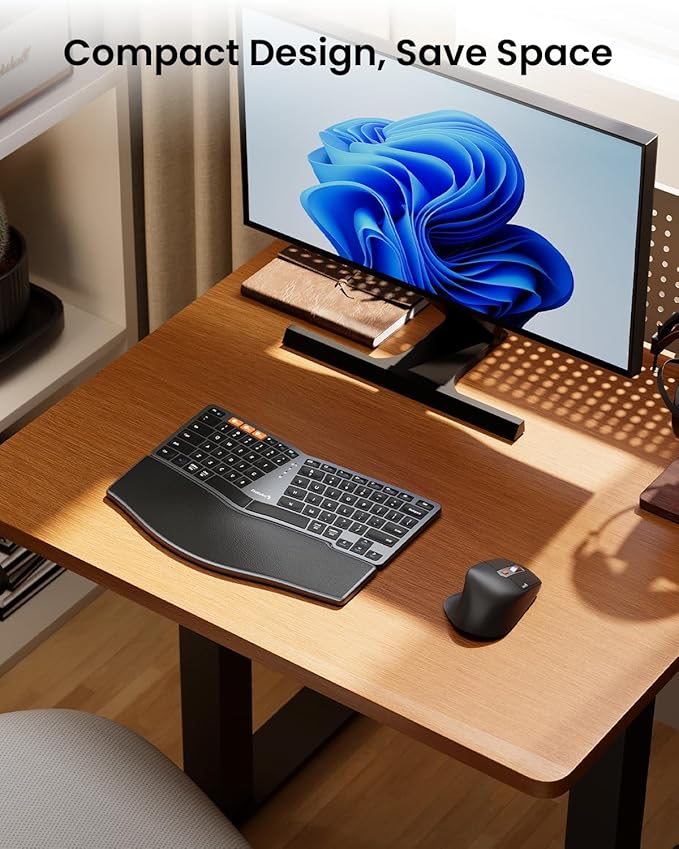 ProtoArc Bluetooth Ergonomic Keyboard Mouse, EKM04 Mini Compact Wireless Ergo Keyboard Mouse Combo, Split Design, Wrist Rest, Multi-Device, Rechargeable, Compatible with Windows/Mac/Android