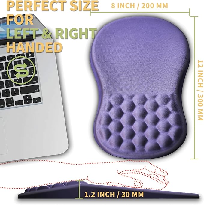 Ergonomic Wrist Rest Mouse Pad, Massage Design for Carpal Tunnel Pain Relief, Entire Memory Foam Non-Slip, Purple
