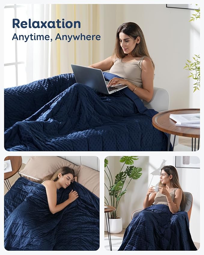 Kivik Weighted Blanket 15 lbs for Adults, Minky Dot Heavy Blankets, Microfiber Reversible Weighted Throw Blankets for All Seasons, Machine Washable,60"x80" Queen Size, Navy Blue