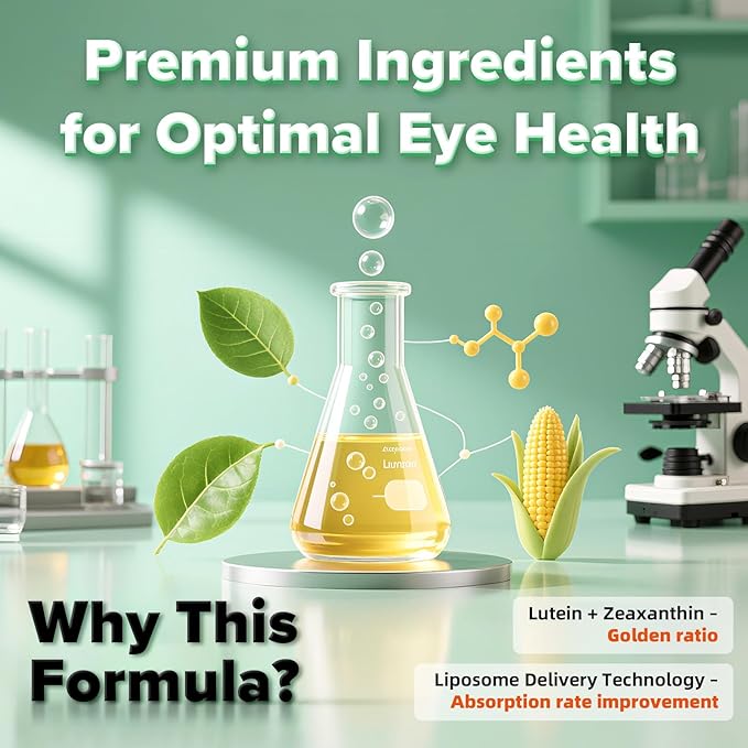 Lutein and Zeaxanthin Supplement, Lutein Eyes Vitamins Support Vision Clarity Macular Health Dry Eye Comfort Blue Light with Bilberry Extract Omega 3 Zinc and Vitamins C & E for Adults