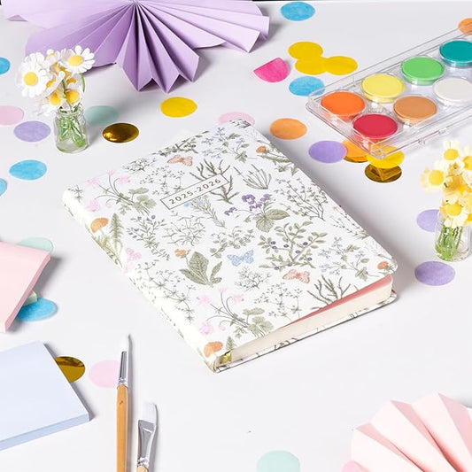 2025-2026 Eccolo 18 Month Linen Botanical Bound Planner, Monthly & Weekly Pages (5.25 x 7.75" - July 2025 - Dec 2026)