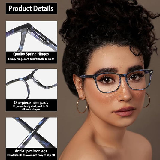 Henotin 5-Pack Blue Light Blocking Reading Glasses Women Men,Spring Hinge Computer Readers,Anti UV Ray Square Nerd Eyeglasses (Mixed Color-D, 2.00)