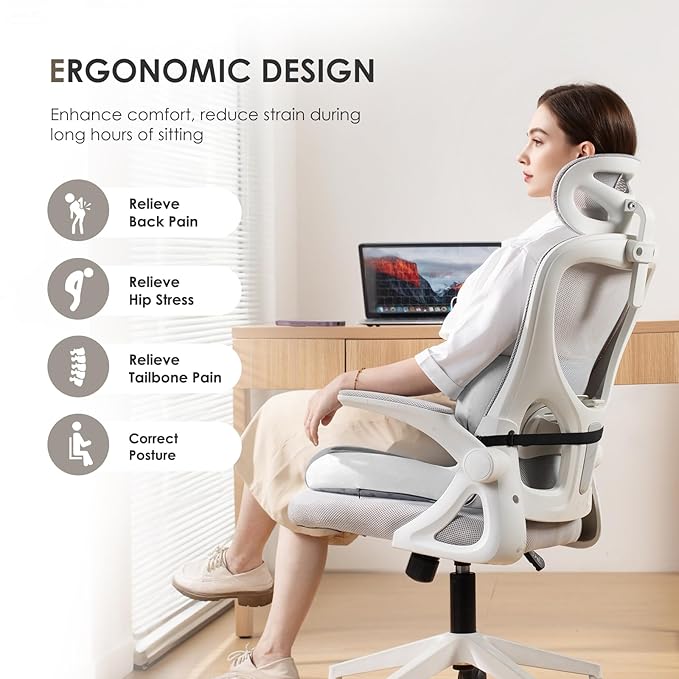 FLORICH Memory Foam Truck Seat Cushion with Adjustable Strap,Seat Cushion and Lumbar Support Pillow for Car Office Chair, Ergonomic Back Support & Sciatica Relief for Long Drives(Grey)