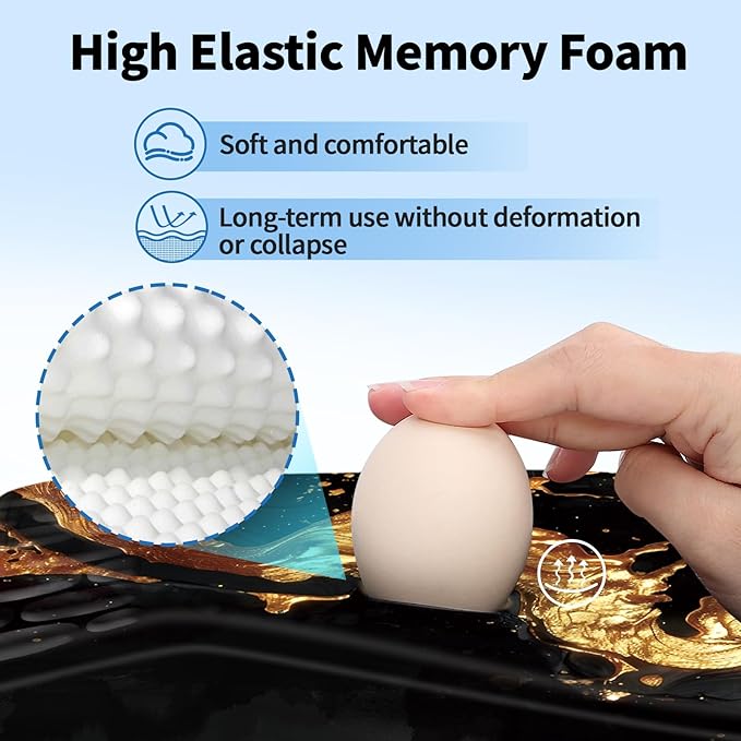 Ergonomic Mouse Pad with Wrist Rest Support, Mousepad with Comfortable Memory Foam Wrist Rest and Non-Slip PU Base for Pain Relief, Computer, Laptop, Office, Home (Gold)