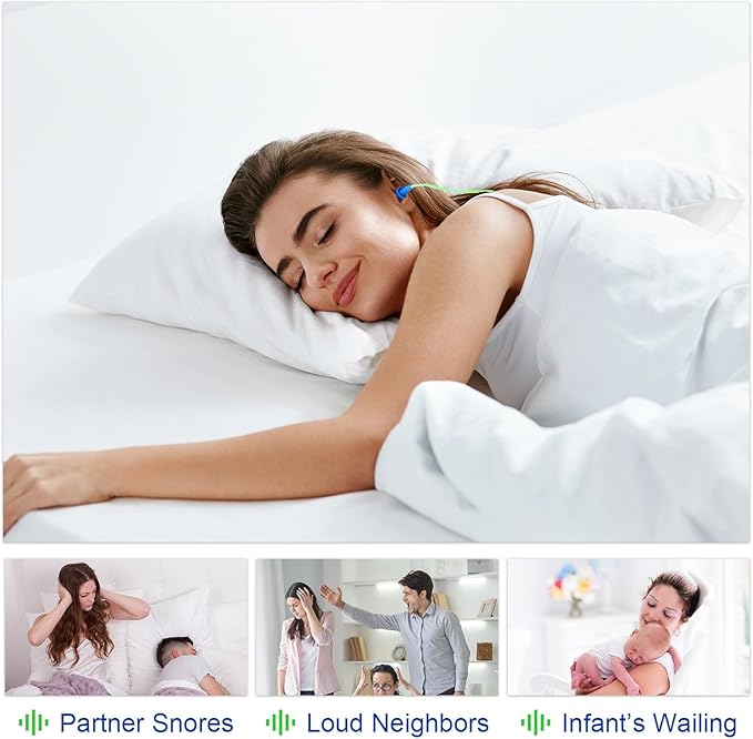 Tondiamo 200 Pairs Ear Plugs Reusable Silicone Earplugs with Cord Sleeping Individually Wrapped Hearing Protection Noise Cancelling Earplugs for Work Construction Shooting Sports(Blue, Green)