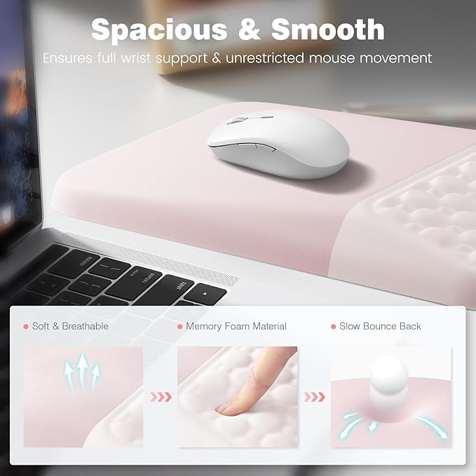 Ospelelf Mouse Pad with Wrist Rest Ergonomic Comfortable Pain Relief Mousepad Wrist Support for Computer Solid Pink