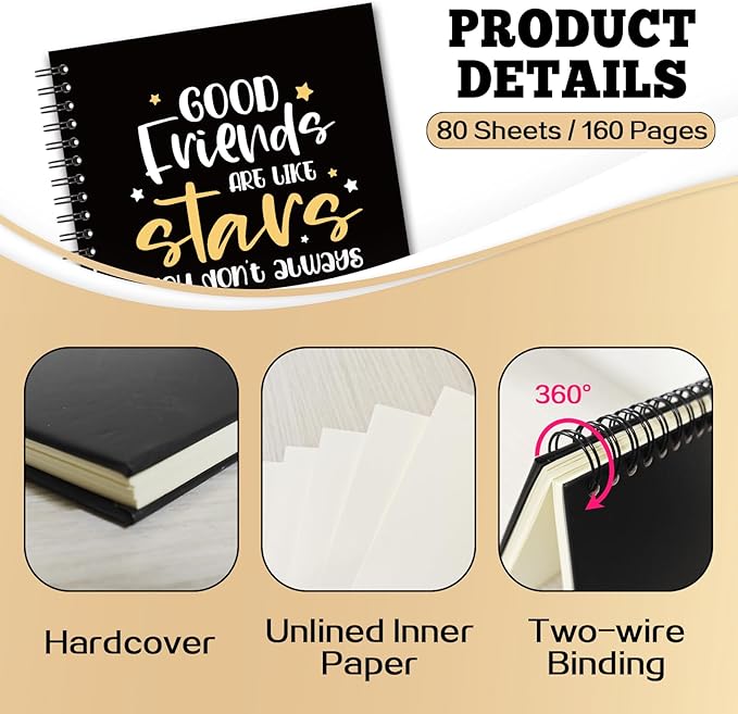 YAZMEEN Friendship Blank Spiral Notebook（160 Pages） Good Friends are Like Stars Hardcover Sketchbook Best Friend Notebook Gift Funny Birthday Journal Gift for Women Men Friend Coworker Bestie Sister