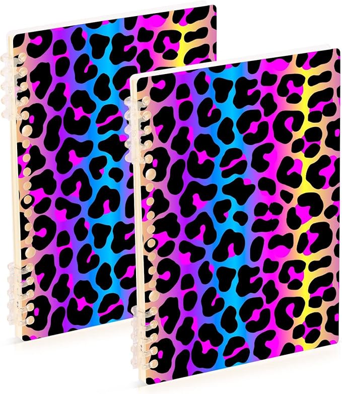 Spiral Notebook Ruled 2 Pcs, Leopard Print Cheetah Neon Gradient Journals for Study and Notes 60 Pages with Durable Hardcover