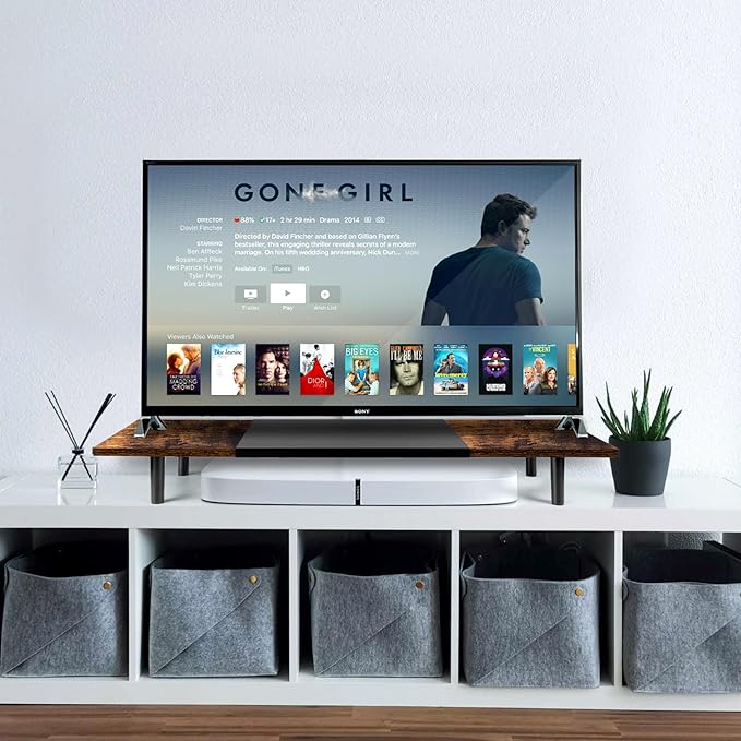 Dual-Monitor-Stand-Riser-For-Desk Adjustable Length 32-40 Inch, Large Desktop Computer Monitor Riser For 2 Screens, Desk Shelf Organizer Riser Stand For Computer/Laptop/PC/Printer/TV Brown