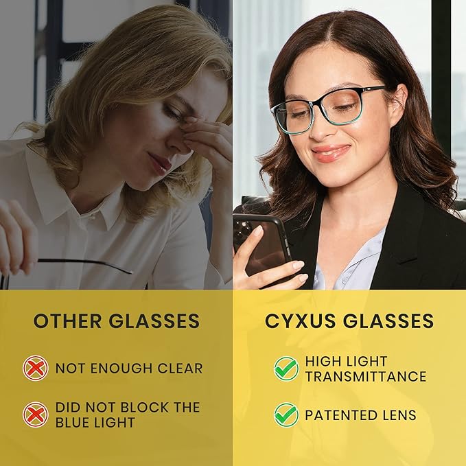 Cyxus Blue Light Blocking Glasses Women Men Computer Gaming Square Glasses UV400 Protection Anti Eyestrain