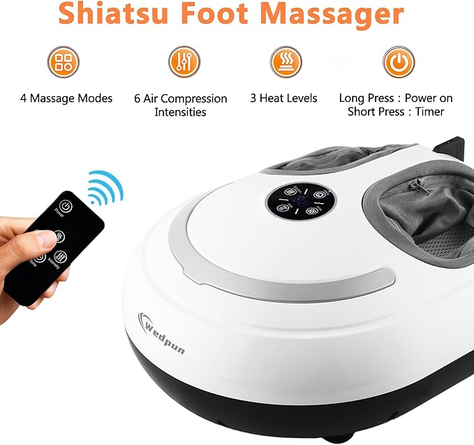 Foot Massager with Heat Shiatsu Foot Massager with Remote Deep Relief for Tired Muscles Electric Feet Massage Machine for Home and Office Gifts for Mom Dad White