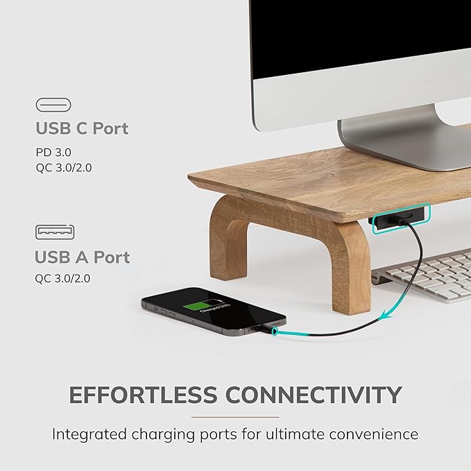 Anji Mountain Monitor Stand - Desktop Organizer & Laptop Riser, Ergonomic Monitor Riser, Space-Saving Monitor Stand for Desk, Durable Construction, Easy Assembly, Ideal for Home & Office,Natural