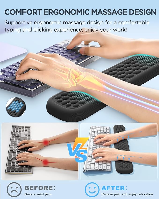 Lekvey Ergonomic Keyboard Wrist Rest, Silky Memory Foam with Massage Points Carpal Tunnel Support Wrist Pad for Office/Gaming, Typing Pain Relief, Black