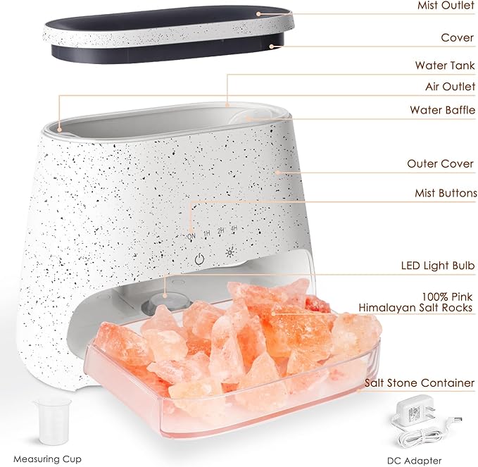 SALKING 2-in-1 Himalayan Salt Lamp & Ultrasonic Essential Oil Diffuser, Aromatherapy Diffuser Cool Mist Humidifier, Salt Therapy Lamp, 100% Pure Himalayan Salt, Ambient Glow, 150ml (Off-White)