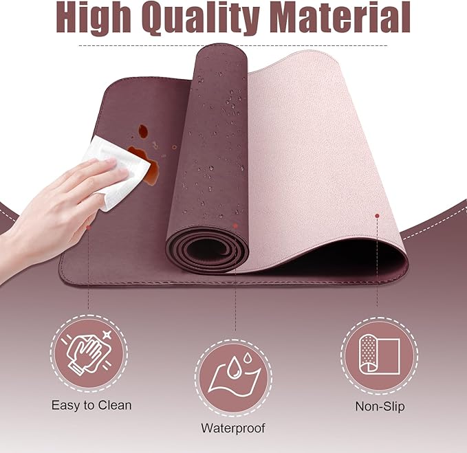 Large Desk Pad, 47.2'' x 23.6'', Computer Mat for Desk, Leather Desk Pad Protector, Suede Base Desk Blotter, Non-Slip Office Desk Mat, Waterproof Desk Writing Pad for Office and Home Dark Purple