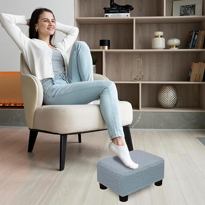 CAROLMADE Small Foot Stool Ottoman Footstool with Legs Under Desk Footrest for Living Room Bedroom and Office, Soft Blue