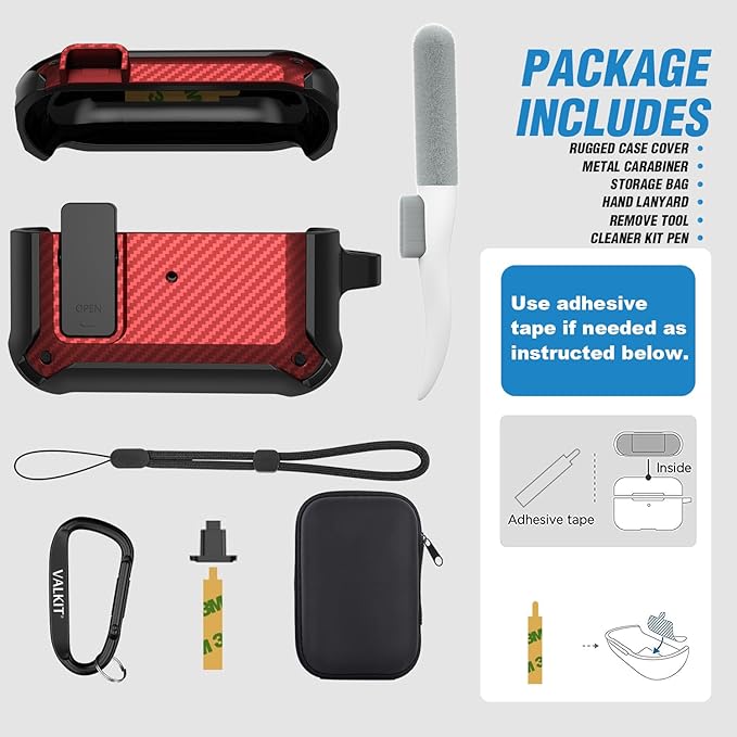 Valkit Armor Series Full-Body Shockproof Protective Case Cover for AirPods Pro 2nd/1st Generation Charging Case with Carabiner Keychain, LED Indicator, and Accessory Pouch