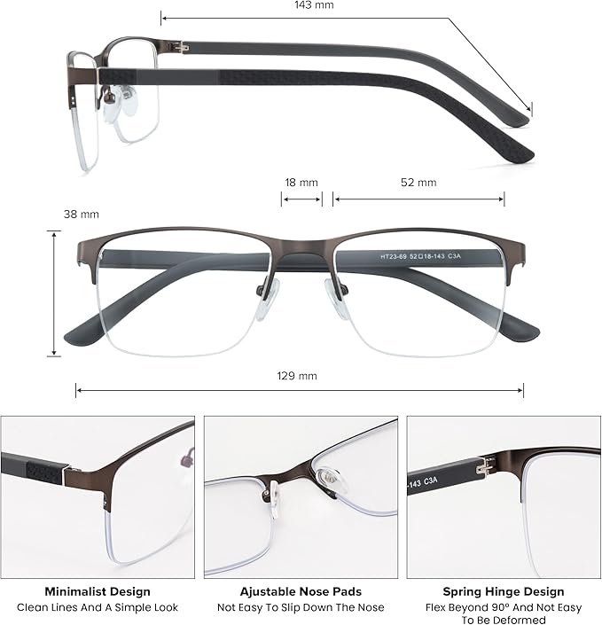 GUDVUE Mens Blue Light Glasses Rectangle Computer Glasses Gaming Glasses, Grey/Gunmetal