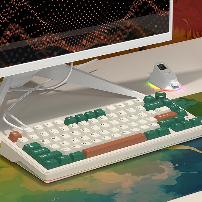 75% Retro Green Wired Hot Swappable Mechanical Keyboard with Metal Knob | Mount Gasket | Programmable RGB Backlit & Adjustable Side Light (KTT Brown Switch)