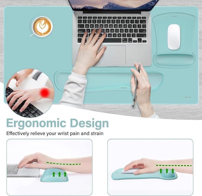 MOSISO Keyboard Mouse Pad Set, Large Gaming Mousepad&Keyboard Wrist Rest&Mouse Wrist Rest&Coaster, Ergonomic Non-Slip Mousepad&Easy Typing Cushion with Memory Foam for Home Office, Aquamarine