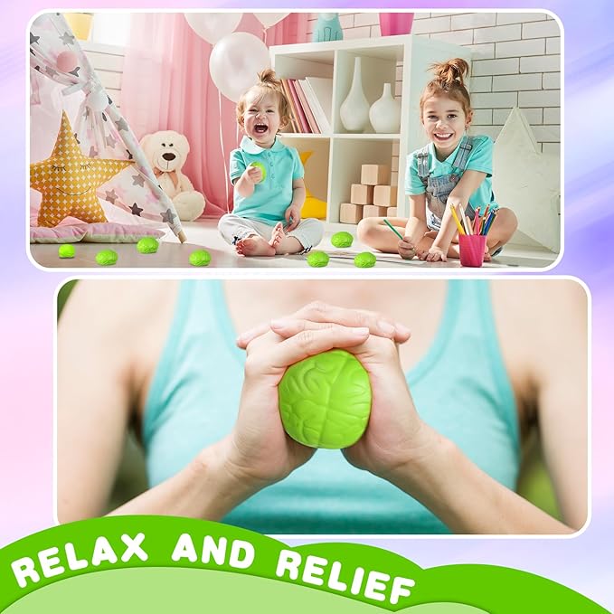 Leitee 12 Pcs Brain Stress Balls Bulk Large Halloween Brain Toys PU Hand Muscle Exercise Pressure Ball Funny Stress Relief Toy for Teens Adult Improving Grip Strength Prop(Green)