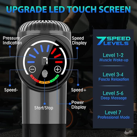 TOLOCO Massage Gun, Deep Tissue Back Massager for Athletes with 10 Massage Heads, Electric Muscle Percussion Massager for Any Pain Relief, FSA and HSA Eligible, Gifts for Fathers Day, Grey