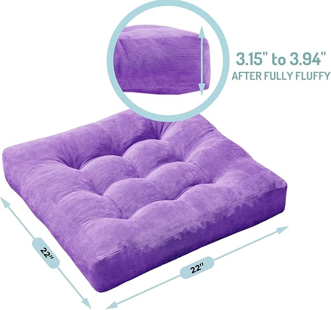 Degrees of Comfort Floor Cushion 22: Square Purple 22x22x4 Gusset Square-1PK