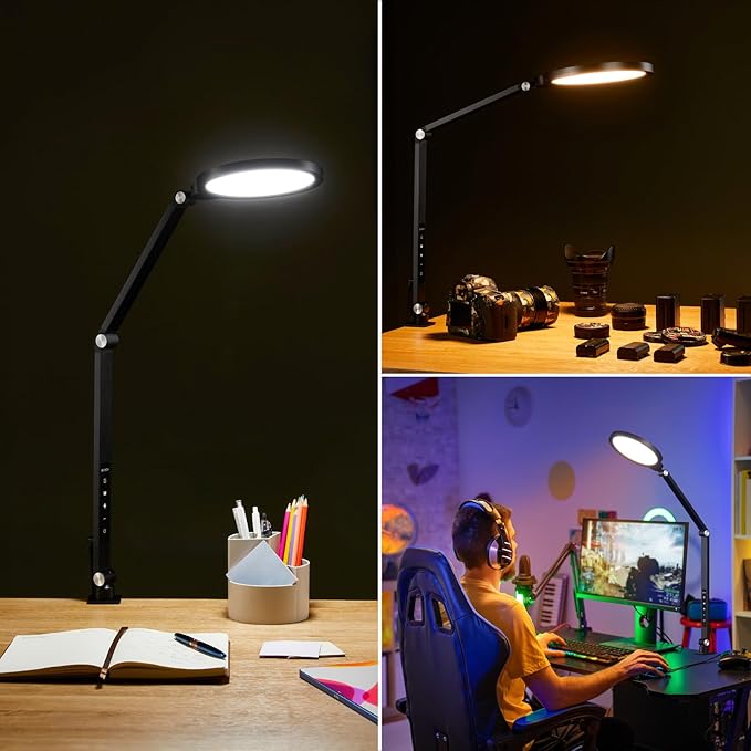 BOHON LED Desk Lamp for Home Office, Fully Dimmable Bedside Lamps with USB A and C Charging Port, 5 Colors Reading Lamp with Night Light, Auto Timer, Table Lamp for College Dorm Room
