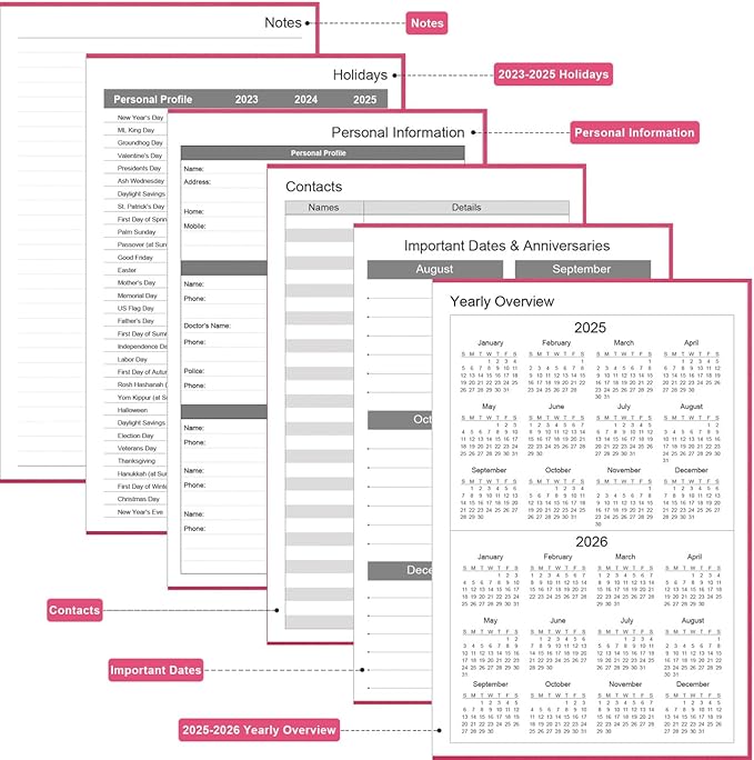 Daily & Monthly Planner for 2025 2026 or Anytime - ADHD Planner Two Pages Per Day, Daily Planner Undated to Increase Focus, Eliminate Overwhelm, Achieve Your Biggest Goals, 5.8'' × 8.3'', Pink