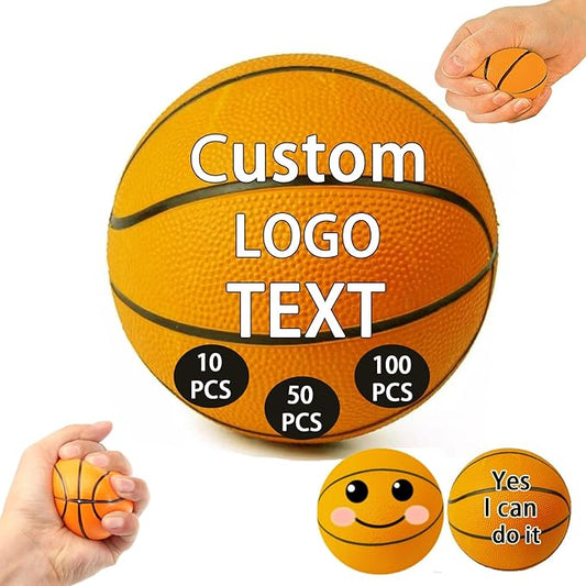 10/50/100 PCS Custom Stress Balls with Logo Text Personalized Stress Balls Bulk for Adults Relief Encouraging for Office,School,Events (Basketball Stress Ball)